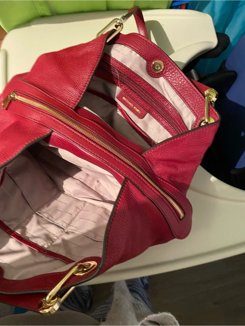 Michael Kors Red Leather Shoulder Bag with Gold Hardware